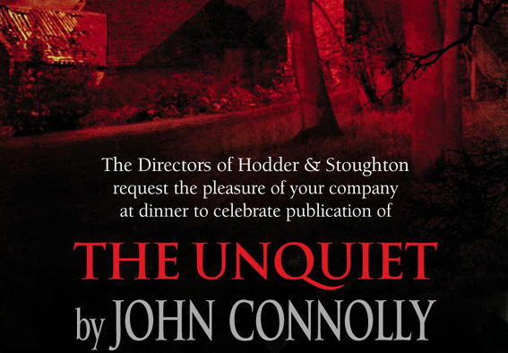 Invite to celebrate the publication of The Unquiet by John Connolly
